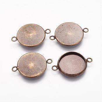 Brass Cabochon Connector Settings, Plain Edge Bezel Cups, Flat Round, Antique Bronze, Tray: 14x1.5mm, 21.5x16x2.5mm, Hole: 1.5mm