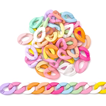 Opaque Spray Painted Acrylic Linking Rings, Quick Link Connectors, for Curb Chains Making, Twist, Mixed Color, 30x21x6mm, Inner Diameter: 16x8mm