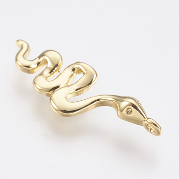 Brass Charms, Lead Free & Cadmium Free, Snake, Golden, 28x9x3.5mm, Hole: 1.2mm