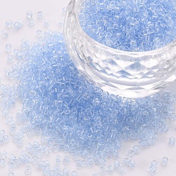 Transparent Glass Cylinder Beads, Seed Beads, Round Hole, Cornflower Blue, 1.5~2x1~2mm, Hole: 0.8mm, about 8000pcs/bag, about 1pound/bag