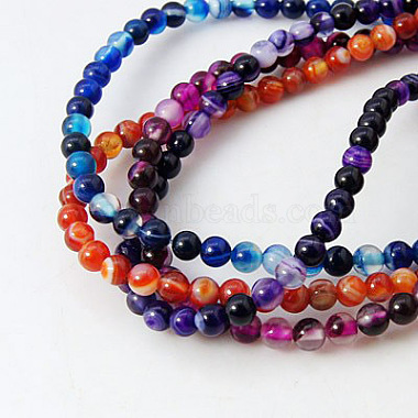 4mm Mixed Color Round Striped Agate Beads