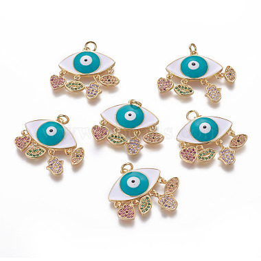 Golden Colorful Eye Brass+Enamel Pendants