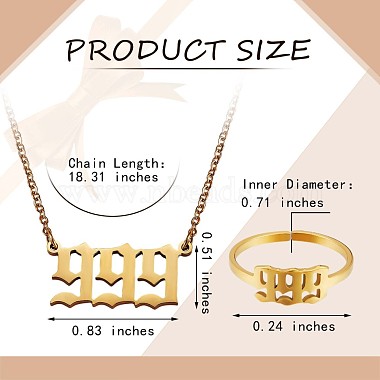 Angel Number Pendant Necklace & Open Cuff Ring(JX203A)-3