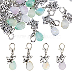 32Pcs 4 Colors Glass Teardrop & Tibetan Style Alloy Butterfly Pendant Decorations, with Lobster Claw Clasps, Mixed Color, 38mm, 8pcs/color(HJEW-FH00184)