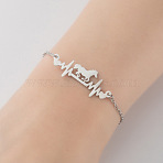 304 Stainless Steel Link Bracelets, Cable Chain Bracelets for Women, Horse & Heartbeat, Stainless Steel Color, 6.30 inch(16cm)(WGCBDDD-02)