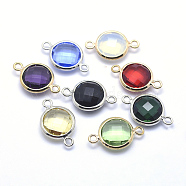 Brass Links connectors, with Faceted Glass, Flat Round, Cadmium Free & Nickel Free & Lead Free, Mixed Color, 14x9x3.5mm, Hole: 1mm(KK-J269-B-NR)