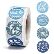 1 Inch Thank You Stickers, Self-Adhesive Kraft Paper Gift Tag Stickers, Adhesive Labels, for Festival, Christmas, Holiday Presents, with Word Thank You, Blue, Sticker: 25mm, 500pcs/roll(DIY-G013-A10)