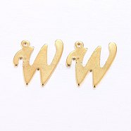 201 Stainless Steel Pendants, Letter, Golden, Letter.W, 14x15x1mm, Hole: 1mm(STAS-O098-03G-W)