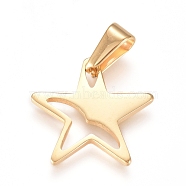 304 Stainless Steel Pendants, Star, Golden, 17x18x1.5mm, Hole: 8x3mm(STAS-L210-25G)