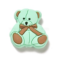 Bear Silicone Focal Beads, Silicone Teething Beads, Aquamarine, 30x28.5x9.5mm, Hole: 2.5mm(SIL-D008-01C)