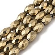 Electroplated Strong Magnetic Synthetic Hematite Beads Strands, Long-Lasting Plated, Faceted Oval, Light Gold Plated, 7~8x5~5.5mm, Hole: 1.4mm, about 50pcs/strand, 15.35''(39cm)(G-P518-02D)