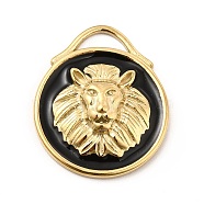 Ion Plating(IP) 304 Stainless Steel Enamel Pendants, Flat Round with Lion Charm, Golden, 22x18.5x4mm, Hole: 6x2.5mm(STAS-E177-10G)