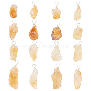 16Pcs Rough Raw Natural Citrine Pendants, with Silver Tone Copper Wire Wrapped, Nuggets Charm, 22~33x7~15x5~9mm, Hole: 3.5~4mm(G-FG0001-08)