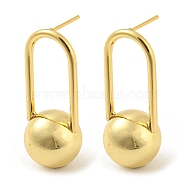 Oval with Ball Shape Rack Plating Brass Stud Earring, Long-Lasting Plated, Cadmium Free & Lead Free, Real 18K Gold Plated, 35x14mm(EJEW-K263-28G)