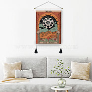 Tarot Pattern Polycotton Wall Hanging Tapestry, Vertical Tapestry, with Wood Rod & Iron Traceless Nail & Cord, for Home Decoration, Rectangle, The Moon XVIII, 500x350mm(WICR-PW0001-29D)