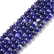 Natural Striped Agate/Banded Agate Beads Strands, Dyed & Heated, Round, Medium Blue, 12mm, Hole: 1.2mm, about 33pcs/strand, 14.96 inch(38cm)(G-G582-12mm-64)