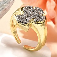 Brass Micro Pave Clear Cubic Zirconia Cuff Rings, Cross Rings for Women, Platinum & Golden, 18mm(RJEW-U035-02GP-04)