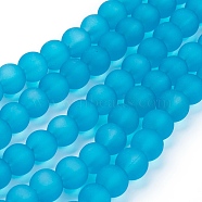 Dark Turquoise Frosted Round Transparent Glass Bead Strands, 6mm, Hole: 1.3~1.6mm, about 140pcs/strand, 31.4 inch(X-GLAA-S031-6mm-37)