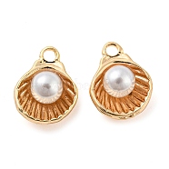 Natural Freshwater Shell Brass Shell Shaped Charms, Real 18K Gold Plated, 15x11.5x6.5mm, Hole: 2mm(KK-Q806-09G)