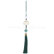 Resin Luminous Lotus Pendant Decorations, Chinese Knot Tassel Charm for Mobile Phone Car Bag Decoration, Dark Green, 230mm(HJEW-WH0042-56)