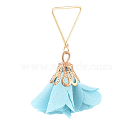 Handmade Cloth Pendants, with Golden Plated Alloy Findings and Triangle Brass Findings, Flower, Pale Turquoise, 44mm, Hole: 12x14mm(PALLOY-JF00448-02)