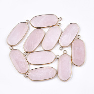 Natural Rose Quartz Pendants, with Brass Findings, Oval, Golden, 36~37x15~16x3~4mm, Hole: 2mm(G-T112-23I)