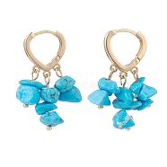 Synthetic Turquoise Chips Dangle Hoop Earrings, Brass Jewelry for Women, Golden, 35mm, Pin: 1mm(EJEW-JE04884-03)