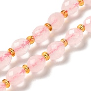 Natural Rose Quartz Beads Strands, with Seed Beads, Faceted, Oval, 7.5~8x6~6.5mm, Hole: 1.2mm, about 40~42pcs/strand, 15.35~15.55''(39~39.5cm)(G-H297-C08-01)