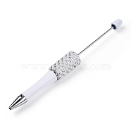 Beadable Pen, Plastic Ball-Point Pen, with Iron Rod & Rhinestone & ABS Imitation Pearl, for DIY Personalized Pen with Jewelry Beads, White, 150x15mm(MAK-N035-01D)
