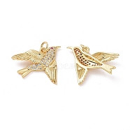 Brass Micro Pave Cubic Zirconia Pendants, Bird Charm, with Jump Ring, Real 18K Gold Plated, 20x23x4mm, Hole: 3mm(ZIRC-I063-33G)