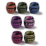 Spray Printed Opaque Acrylic European Beads, Large Hole Beads, Barrel with Word Love, Mixed Color, 9x8mm, Hole: 5mm, about 2000pcs/500g(SACR-P031-33B)