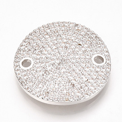Brass Micro Pave Cubic Zirconia Links, Clear, Flat Round, Platinum, 24x2mm, Hole: 2mm(ZIRC-T004-54P)