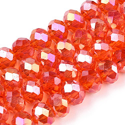 Electroplate Glass Beads Strands, AB Color Plated, Faceted, Rondelle, Orange Red, 6x5mm, Hole: 1mm, about 85~88pcs/strand, 16.1~16.5 inch(41~42cm)(EGLA-A034-T6mm-B22-A)
