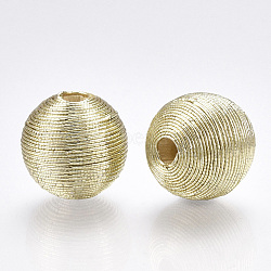 Wood Beads Covered with Polyester Cord Wire, Round, Gainsboro, 12~13x12~12.5mm, Hole: 1.5~2mm(X-WOVE-S117-12mm-04)