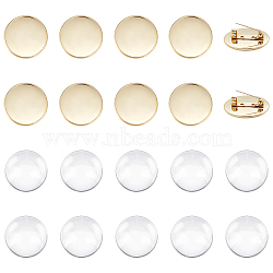 DIY Flat Round Blank Dome Brooch Making Kit, Including 304 Stainless Steel Brooch Settings, Glass Cabochons, Golden, 20Pcs/box(DIY-UN0050-22G)