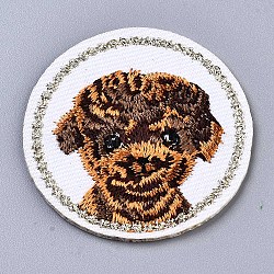 Round with Dog Appliques, Computerized Embroidery Cloth Iron on/Sew on Patches, Costume Accessories, Sienna, 42x2mm(DIY-S041-016)