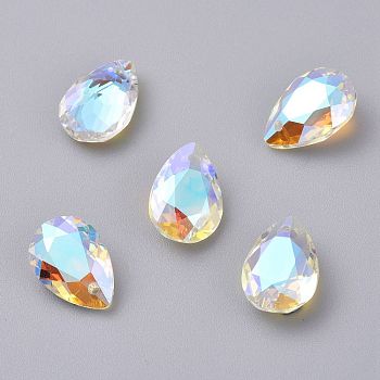 Glass Rhinestone Pendants, Faceted, Teardrop, Crystal Shimmer, 16x11x7mm, Hole: 1.5mm