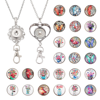 DIY Flower & Butterfly Interchangeable Snap Button Office Lanyard Making Kit, Including Alloy Rhinestone Snap Keychain Making, 304 Stainless Steel Cable Chains Necklaces, Glass Snap Buttons, Mixed Color, 749mm
