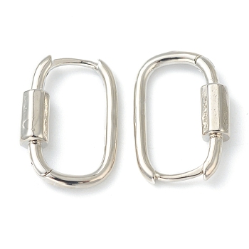 Brass Huggie Hoop Earrings, Long-Lasting Plated, Rectangle with Column, Platinum, 20x13x2mm, Pin: 1mm