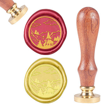 CRASPIRE Brass Wax Seal Stamp, with Natural Rosewood Handle, for DIY Scrapbooking, Mountain Pattern, Stamp: 25mm, Handle: 83x22mm, Head: 7.5mm