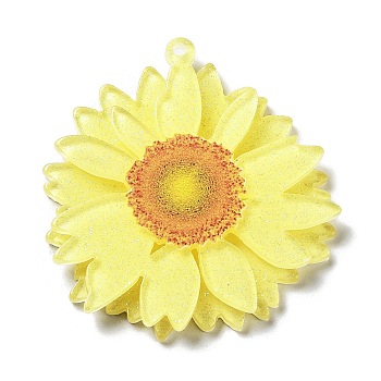 Printed Transparent Acrylic Pendants, 3D Flower Charms, Yellow, 42.5x40x4mm, Hole: 1.5mm