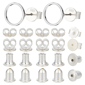 4 Pair 4 Style 925 Sterling Silver Bullet Ear Nuts, Friction Ear Nuts, Silver, 4.2~6x5~6mm, Hole: 0.7~0.8mm, 1 Pair/style