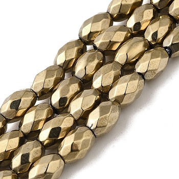 Electroplated Strong Magnetic Synthetic Hematite Beads Strands, Long-Lasting Plated, Faceted Oval, Light Gold Plated, 7~8x5~5.5mm, Hole: 1.4mm, about 50pcs/strand, 15.35''(39cm)