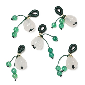 Natural Jade Bell Pepper Pendant Decorations, Natural Green Onyx Agate Round Tassel Ornament, Real 14K Gold Plated, 29~32mm, Hole: 3x4mm
