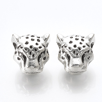 Tibetan Style Alloy European Beads, Large Hole Beads, Leopard Head, Lead Free & Cadmium Free, Antique Silver, 11.5x12x9mm, Hole: 4mm, about 152pcs/500g