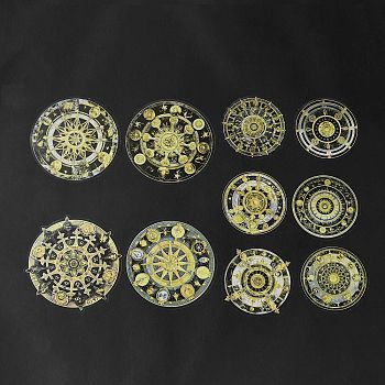 Mandala PET Round Self Adhesive Decorative Stickers, Waterproof Laser Flower Decals for DIY Scrapbooking, Card Making, Yellow, 59~85x59~85x0.2mm
