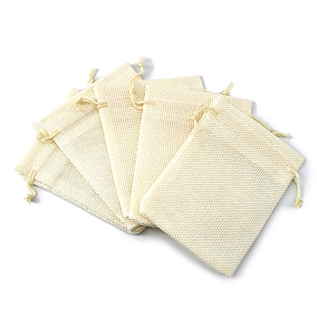 Rectangle Burlap Storage Bags, Drawstring Pouches Packaging Bag, Lemon Chiffon, 12x9cm