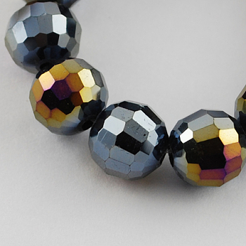 Electroplate Glass Bead Strands, AB Color Plated, Faceted, Round, Black, 10mm, Hole: 1mm, about 72pcs/strand, 26 inch
