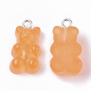 Resin Pendants, with Platinum Tone Iron Loop, Imitation Food, Bear, Orange, 20.5~22.5x11.5x7mm, Hole: 2mm