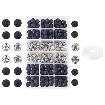 PandaHall Elite 200PCS Natural Lava Rock Beads, 100PCS Alloy Beads for  Bracelet Makings, with 0.8mm Strong Stretchy Beading Elastic Wire, 10m/roll, 8~10mm, Hole: 1~2mm